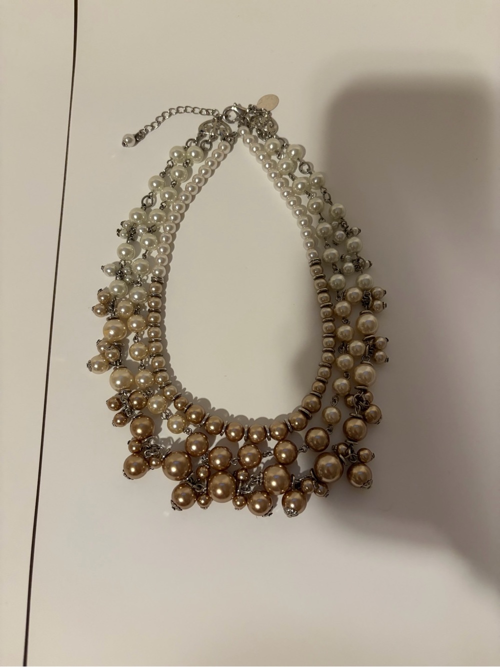 White House Black Market Statement Pearl Bib Necklace in White and Champagne